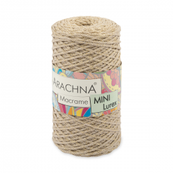 Пряжа "Macrame Mini Lurex" цв. 03 бежевый-золото 75% хлопок 15% полиэстер 10% люрекс 250гр / 200м "Arachna" (Турция)