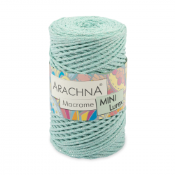 Пряжа "Macrame Mini Lurex" цв. 19 св. мятный-серебро 75% хлопок 15% полиэстер 10% люрекс 250гр / 200м "Arachna" (Турция)