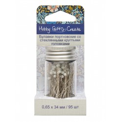 Булавки портновские с круглыми стеклянными головками 34мм 95 шт. в баночке-органайзере “Hemline”