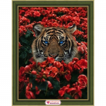 Набор для картины стразами "Тигр в цветах" "Алмазная живопись"
